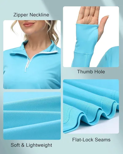 Vista 4 de Women's Long Sleeve UPF 50+ UV Sun Protection Shirts Rash Guard Swim T-ShirtHoodie Quick Dry for Outdoor Hiking