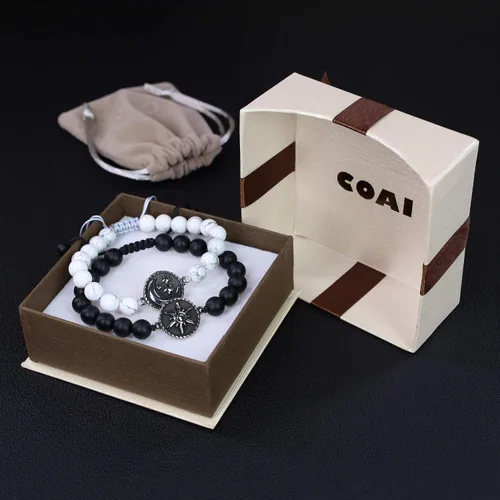 Vista 6 de COAI Pulseras de piedra My Sun and Stars Moon of My Life para parejas, Piedra, howlita