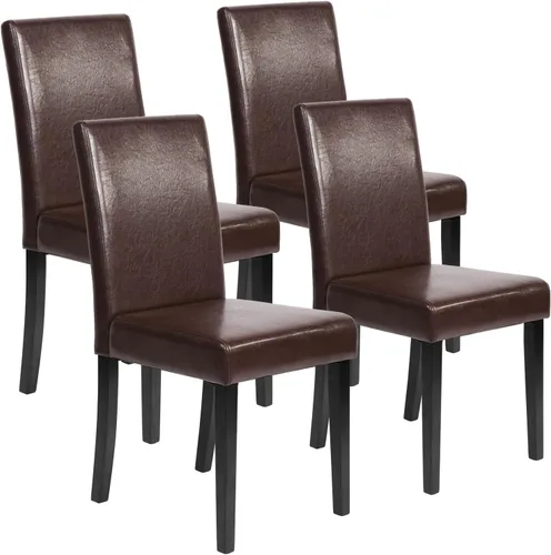 Vista 11 de Sillas de comedor de estilo urbano, de piel y con patas de madera maciza, 76.2 cm, 4