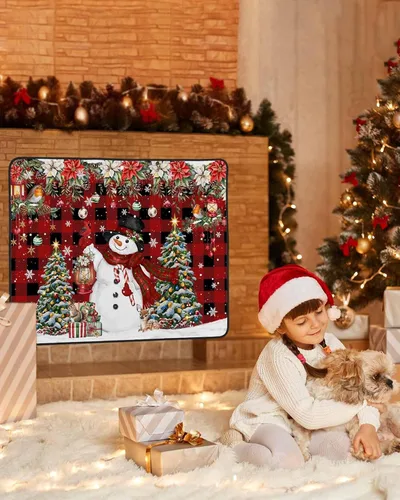 Vista 31 de Cubierta magnética azul para chimenea, detiene la pérdida de calor, pantalla de chimenea para interiores, bolas de gnomos de Navidad, árbol de copo