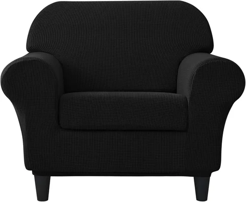Vista 23 de Funda elástica para sofá de 3 cojines para sofá, lavable, para mascotas y niños (negro, L)