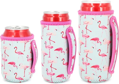 Vista 18 de 3 Pack de fundas aisladas reutilizables de neopreno con asa para soda, bebida energética, refresco, cerveza, seltzer duro, fundas para latas de 12