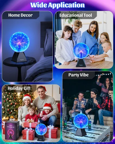 Vista 7 de Theefun Bola de plasma azul: globo de plasma enorme de 8 pulgadas, regalos de cumpleaños, lámpara de bola de plasma sensible al tacto y al sonido