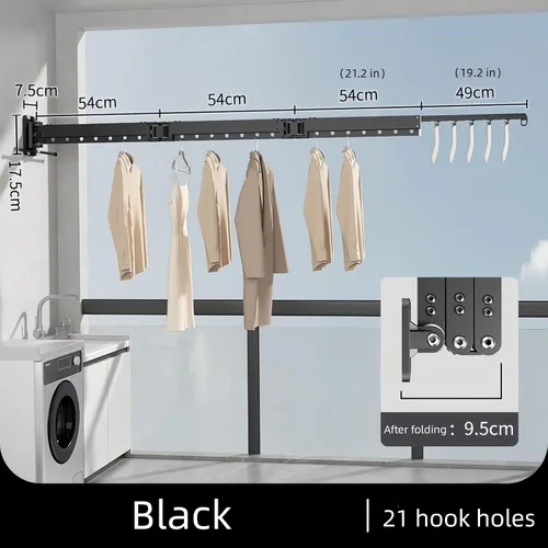 Vista 2 de Estante de ropa montado en la pared, estante de secado de ropa plegable extendido para dormitorio y baño, estante de secado de ropa elástico