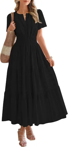 Vista 20 de BTFBM - Vestido largo casual de verano 2026 para mujer, vestido ligero de Gris azulado