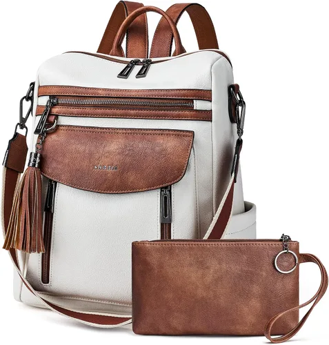 Vista 19 de Shrrie - Mochila de cuero para mujer, bolso de moda, mochila de cuero para mujer, mochila de viaje de diseñador, bolso de hombro convertible