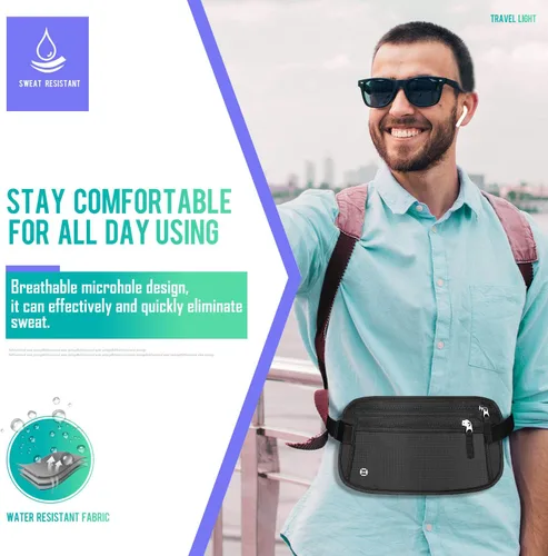 Vista 5 de WALNEW Cinturón de dinero de viaje Cartera de viaje oculta con bloqueo RFID, Negro, talla única , Cartera RFID