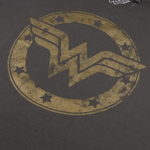 Vista 3 de Popfunk Camiseta clásica de moda de manga enrollada con logotipo metálico de Wonder Woman