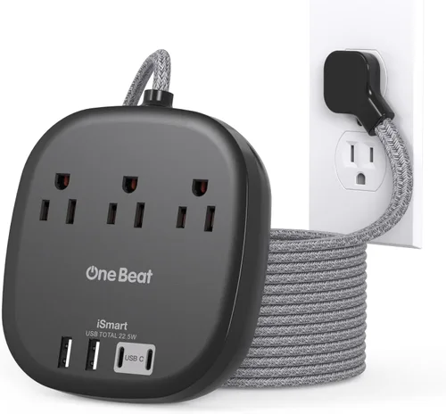 Vista 12 de Cruise Ship Travel Essentials, tira de alimentación de enchufe plano de 22.5 W/4.5 A, cable de extensión plano de 3 pies, 3 tomas de corriente, 4