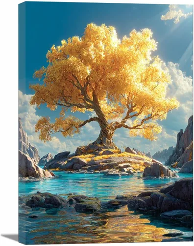 Vista 26 de VOCBAN Abstract Tree Landscape Painting On Canvas Poster Wall Artworks Pictures Living Room and Bedroom Picture Prints for Walls(blue blue 109