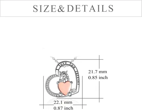 Vista 4 de YFN Collar de plata de ley S925 con colgante de corazón, unicornio, dragón, lobo, zorro, regalo para mujeres y niñas, Plata esterlina, Circonia