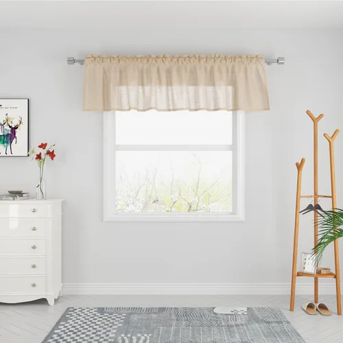 Vista 16 de UPOPO Paneles de Cortina Beige Pequeños Cortinas Transparentes de Gasa de 16 Pulgadas de Largo Cortinas de Cocina de Voile con Textura de Lino