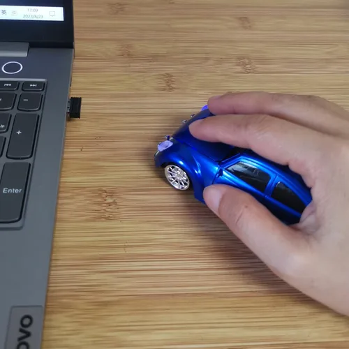 Vista 3 de SDGSQHA Mouse inalámbrico para computadora, mouse óptico inalámbrico de 2.4 GHz, ratón de computadora de automóvil, mouse azul, mouse
