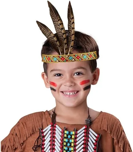 Vista 3 de Banda de tocado de plumas indias nativas americanas de Halloween, tocado inspirado en la cabeza estadounidense para niños y adultos