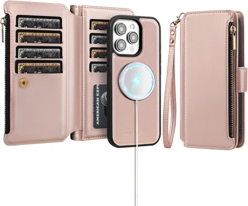 Vista 22 de Antsturdy Compatible con iPhone 15 Pro Max Funda Cartera para Mujeres【Bloqueo RFID】Funda de Teléfono Cruzada de Cuero PU con Cremallera y Correa