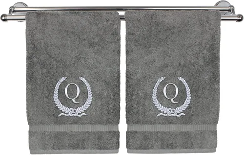 Vista 19 de Toalla de mano con monograma, regalo personalizado, 16 x 30 pulgadas, letra blanca bordada con diseño de corona en toalla negra, extra absorbente