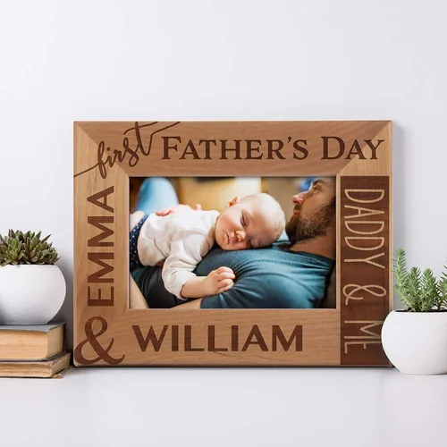 Vista 2 de Regalos para papá por primera vez, marco de fotos personalizado, 4 x 6 pulgadas, marcos grabados personalizados con nombre, texto, primer día