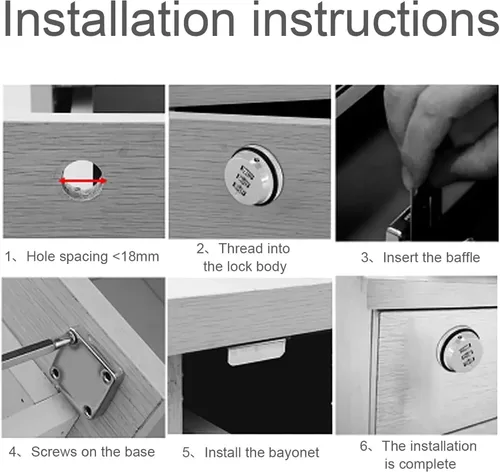 Vista 5 de Keyless Zinc Alloy Thickened Lock Tongue 3 Digital Combination Cam Square Base 1Pcs(7)