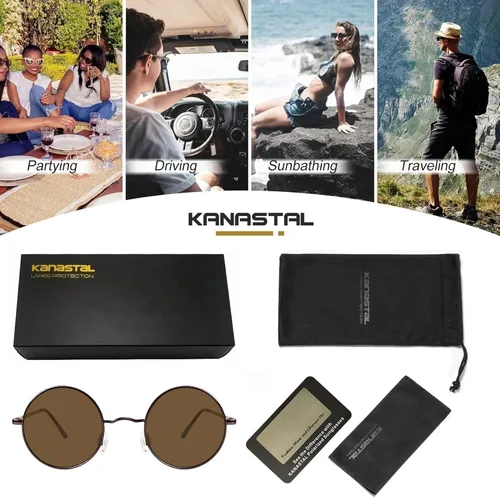 Vista 89 de KANASTAL Gafas de sol redondas polarizadas para mujeres y hombres, estilo hippie con protección UV400