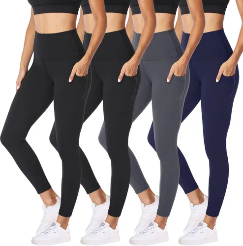 Vista 82 de NexiEpoch - Paquete de 4 leggings suaves para mujer, con bolsillos, control de abdomen y cintura alta, pantalones capri para yoga y ejercicio