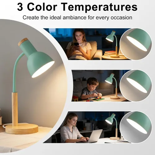 Vista 3 de WLHONG Lámpara de escritorio LED, lámparas de mesa modernas, 3 modos de color, luz de lectura que cuida los ojos, luz de escritorio con cuello