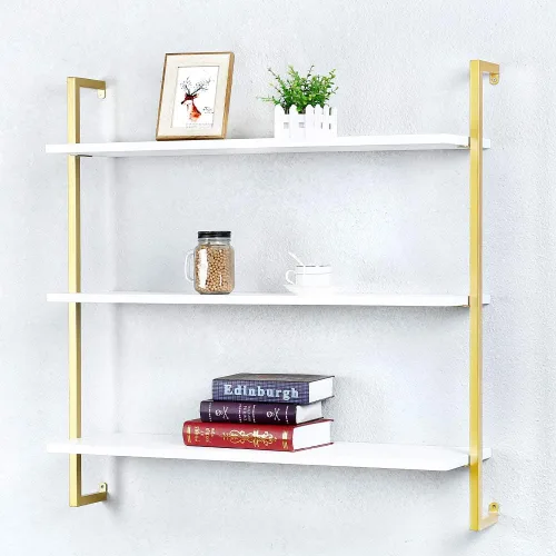 Vista 8 de Estante de pared de metal industrial, estantes flotantes montados en la pared, estantes de libros de madera real de 24 pulgadas, estantes de pared