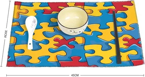 Vista 2 de _Puzzle Piece Autism Awareness Placemats Set of 6 Resistant Table Mats Washable Place Mats for Dinner Party Table Decoration
