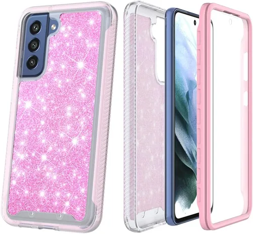 Vista 7 de Funda diseñada para Samsung Galaxy S21 FE con purpurina de cuerpo completo con protector de pantalla integrado, resistente de doble capa a prueba