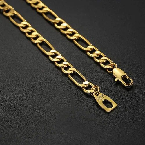 Vista 4 de WELRDFG WADSNHY Men Chain Jewelry 5mm6mm7mm Wide Stainless Steel Snake chain 18K Gold Plated Figaro Chain Set