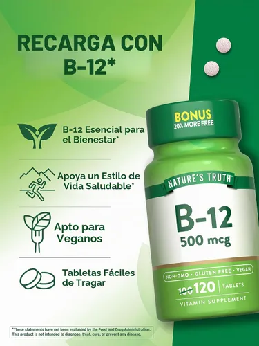 Vista 5 de Nature's Truth Vitamina B12 500 mcg 120 Tabletas