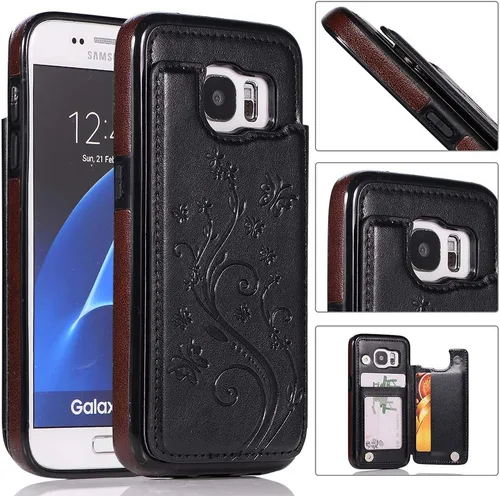 Vista 3 de Funda de teléfono para Samsung Galaxy S7 con protector de pantalla de vidrio templado y tarjetero con soporte para tarjetero, soporte para celdas
