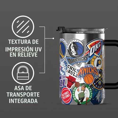 Vista 2 de Hydrapeak x NBA Taza de café con licencia oficial de todos los equipos de 18 onzas, con tapa abatible y asa para viajes, para frío/calor, taza