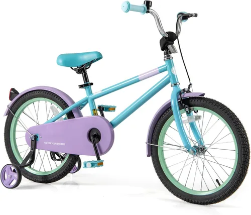 Vista 17 de BABY JOY Bicicleta infantil de macarones coloridos, de 12, 14, 16 y 18 pulgadas, bicicleta deportiva para niños con ruedas de entrenamiento