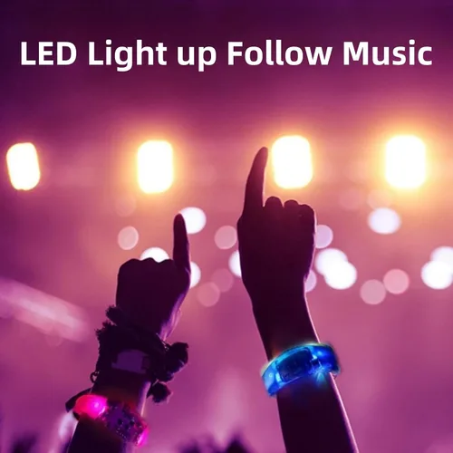 Vista 4 de Pulseras que brillan en la oscuridad, pulseras brillantes activadas por música y sonido para niños y adultos con luz estroboscópica LED