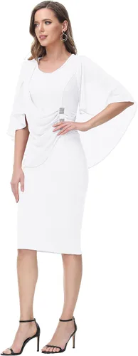 Vista 5 de Hanna Nikole Vestidos de lentejuelas para mujer, de gasa, con volantes, manga de capa, para fiesta, club, cóctel