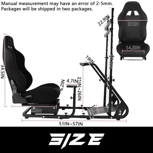 Vista 5 de Anman G25 Pro TV VR Sim Racing Simulator Cockpit Black Seat with Visualizer Monitor Stand Fit for LogitechThrustmasterFanatec G25 G27 G29 G920 G923