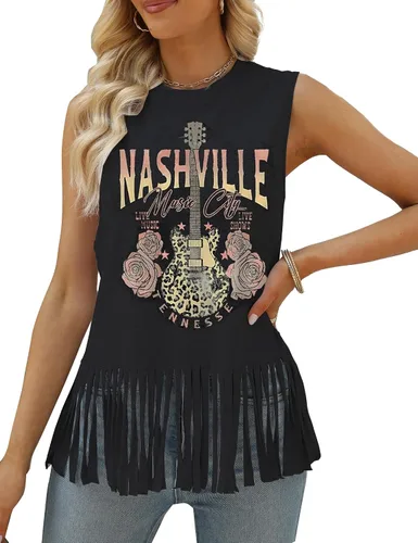 Vista 3 de iliheyov Nashville - Camiseta sin mangas para mujer, diseño de festival de música country, estampado gráfico, sin mangas, Nash Music