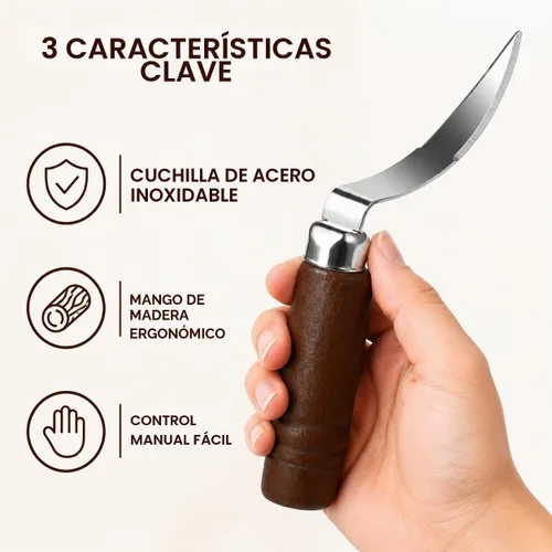 Vista 9 de DOITOOL Herramienta de eliminación de carne de coco cuchillo raspador de coco fresco de acero inoxidable con mango ergonómico de madera
