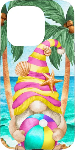 Vista 14 de iPhone 16 Funny Hawaiian Summer Gnome Under Palm Tree For Beach Surfer Case