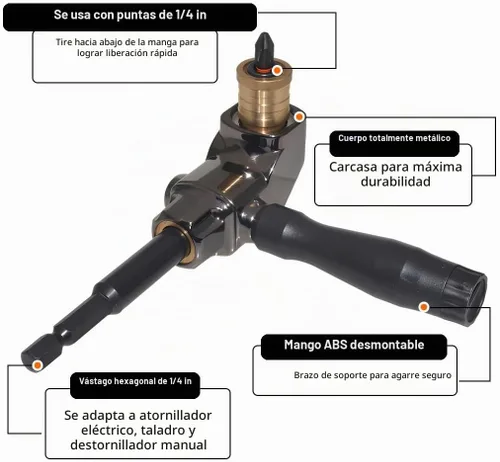 Vista 3 de Accesorio de taladro de ángulo recto, cuerpo de metal Adaptador