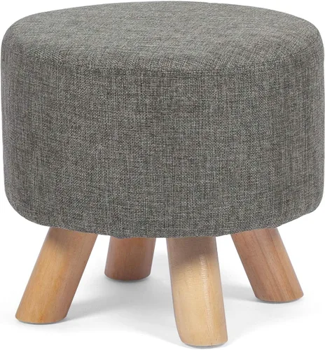 Vista 17 de Homebeez Taburete otomano redondo con reposapiés, reposapiés de tela pequeño con patas de madera antideslizantes, color azul