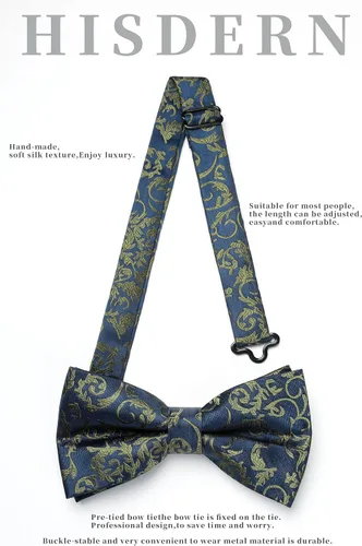 Vista 3 de HISDERN Bow Ties for Men Pre-tied Paisley Bow Ties Pocket Square Set Men's Bowtie Wedding Party