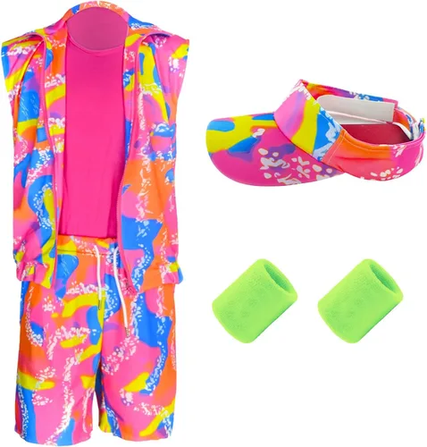 Vista 3 de 5 Pieces 80s Workout Costume for Men Halloween Cosplay 80s 90s Workout Outfit Party Clothing for Adult Mens
