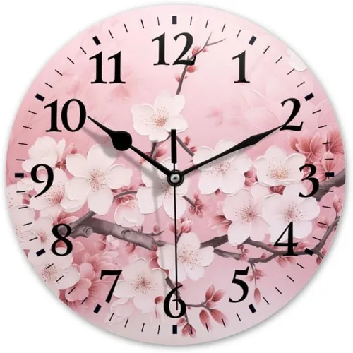 Vista 19 de Relojes de pared de cuarzo, silenciosos, funcionan con pilas, modernos relojes de pared decorativos para el hogar, dormitorio, flores de cerezo