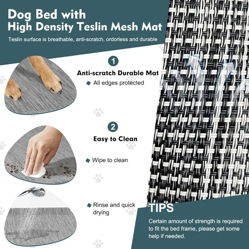 Vista 4 de Cama elevada mejorada para perros con toldo, cama elevada portátil para perros al aire libre con pies antideslizantes estables, cama para mascotas