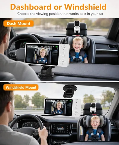 Vista 8 de Cámara inalámbrica de coche para bebé de 5 pulgadas HD 1080P IPS para asiento trasero de automóvil, alimentado por USB, monitor de asiento trasero