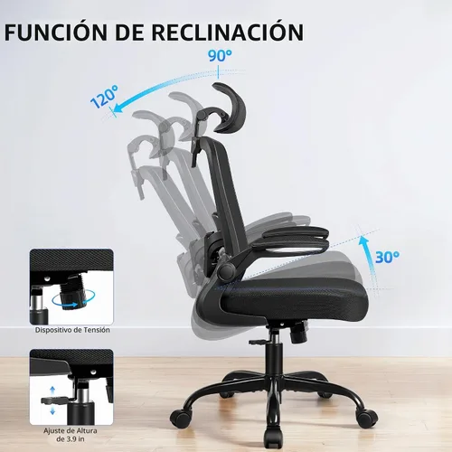 Vista 9 de FelixKing Silla de Oficina, Silla de Escritorio con Soporte Lumbar Ajustable, Silla de Computadora Ergonómica con Respaldo Alto y Respaldo de Negro