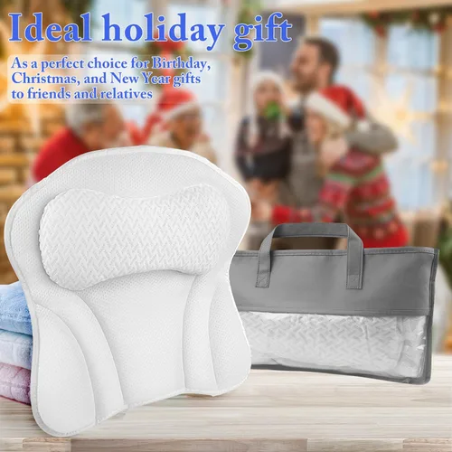 Vista 6 de Almohada de baño para bañera cómoda almohada de baño, almohadas de baño ergonómicas para soporte de cuello y espalda con 6 ventosas, diseño de malla