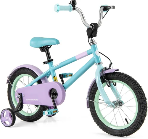 Vista 10 de BABY JOY Bicicleta infantil de macarones coloridos, de 12, 14, 16 y 18 pulgadas, bicicleta deportiva para niños con ruedas de entrenamiento