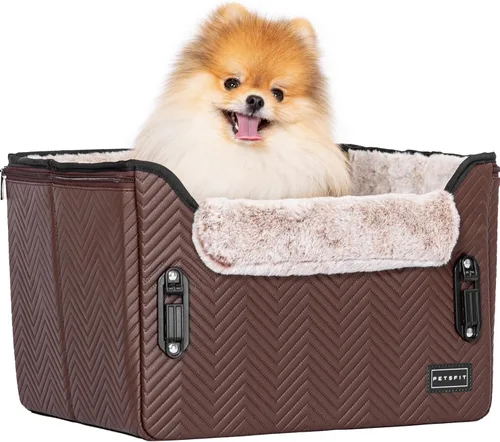 Vista 9 de PETSFIT - Asiento de automóvil impermeable, piel sintética, perros pequeños, hebillas seguras patentadas, correa de clip, cama transportadora